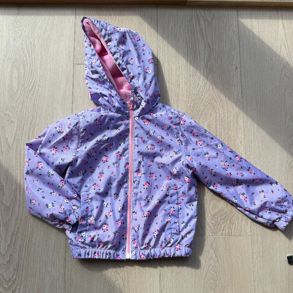 Little Girl's Floral Faux Fur Lined Hooded Windbreaker Jacket